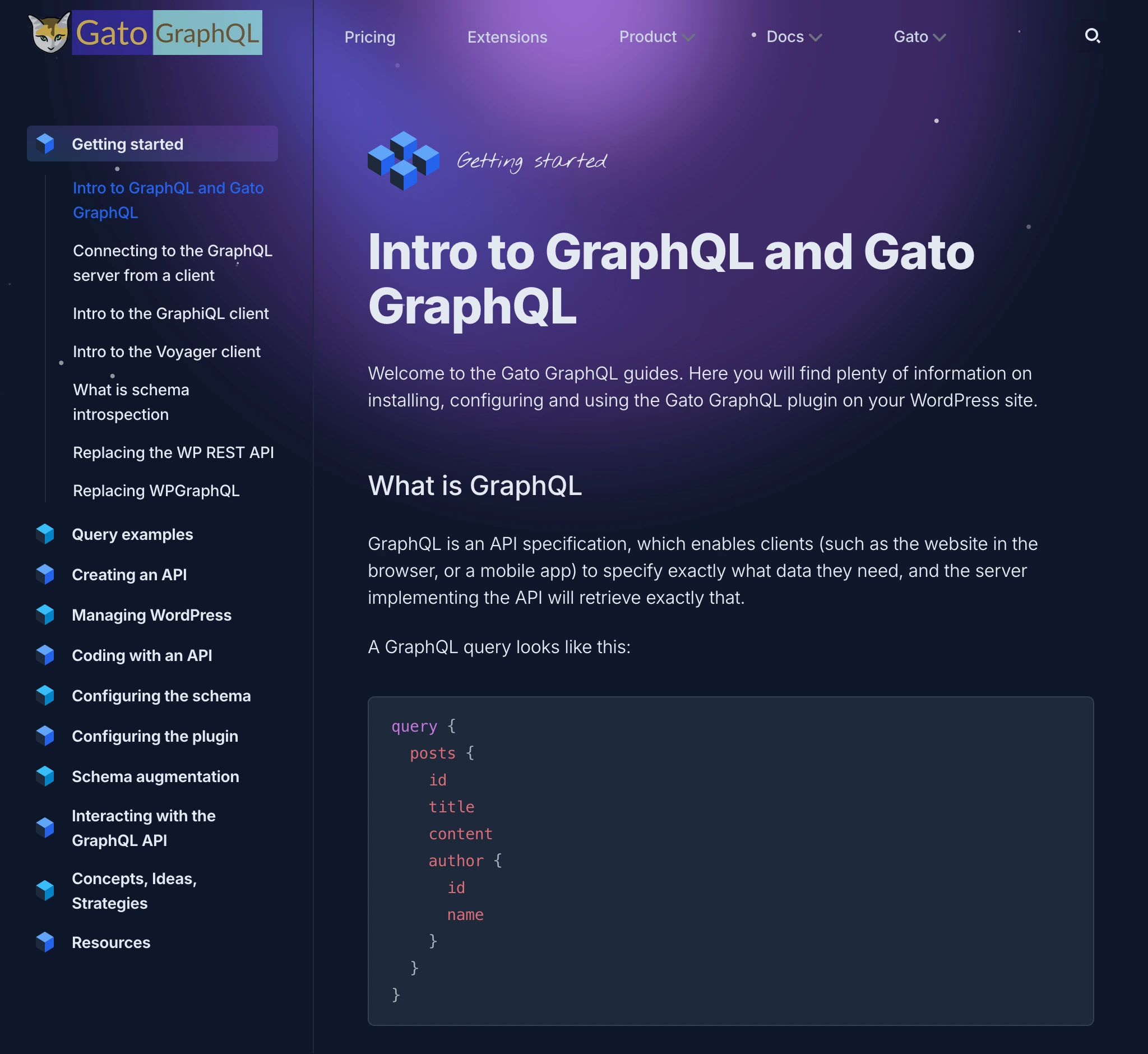 Section docs sur gatographql.com