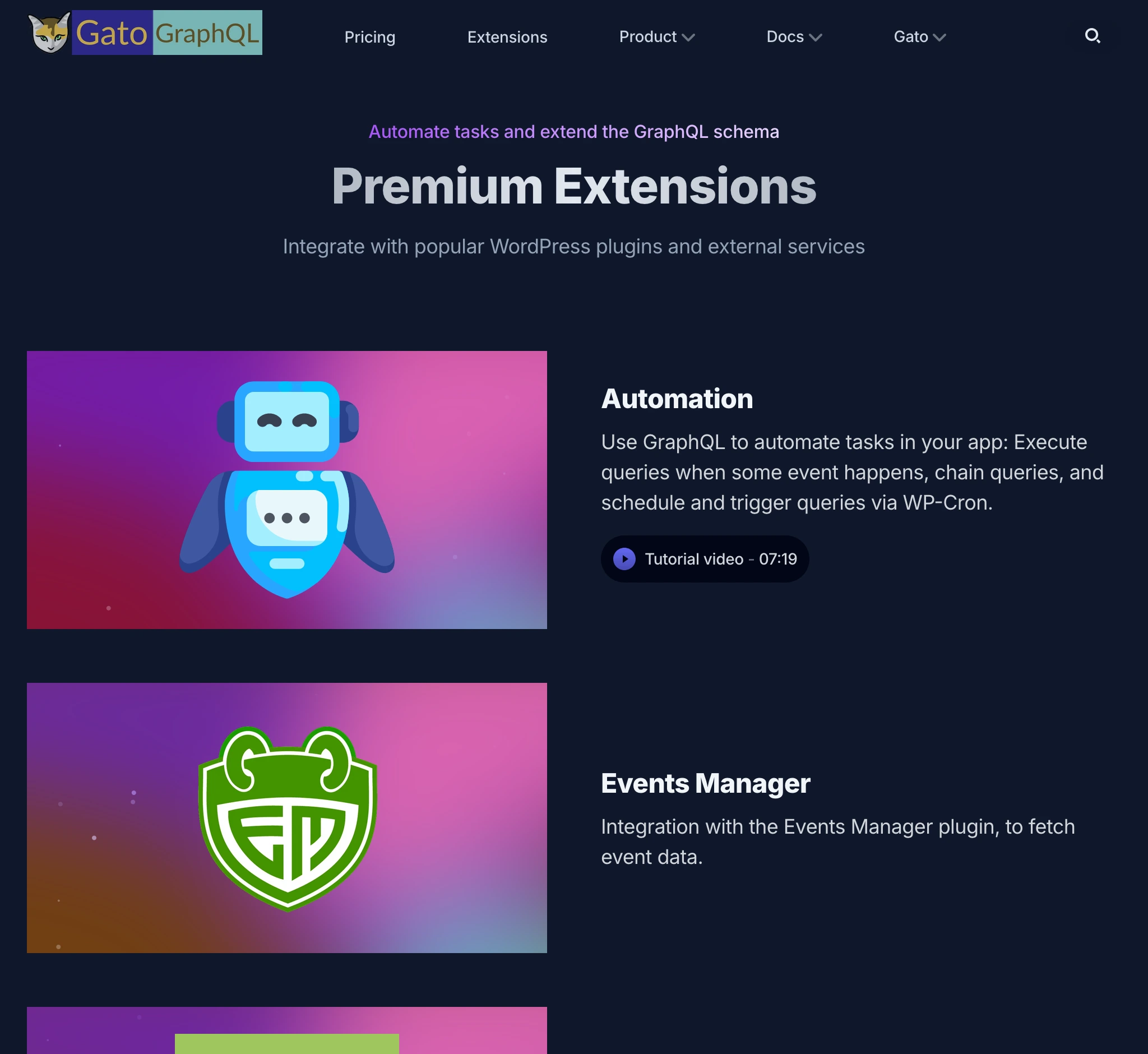 Section extensions sur gatographql.com