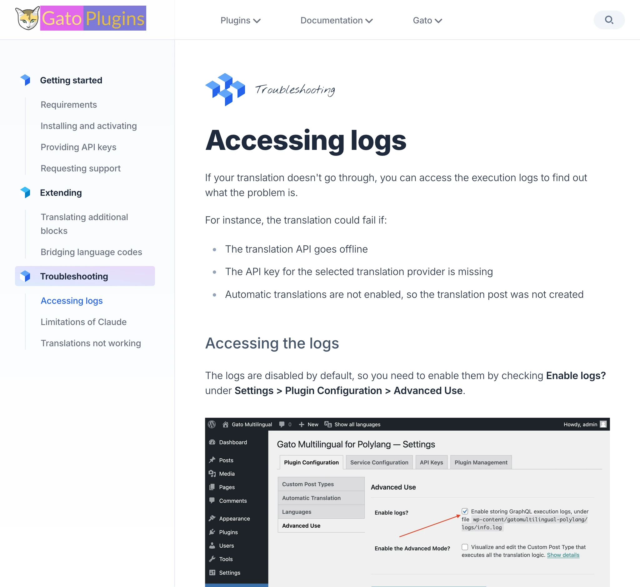 Section docs sur gatoplugins.com